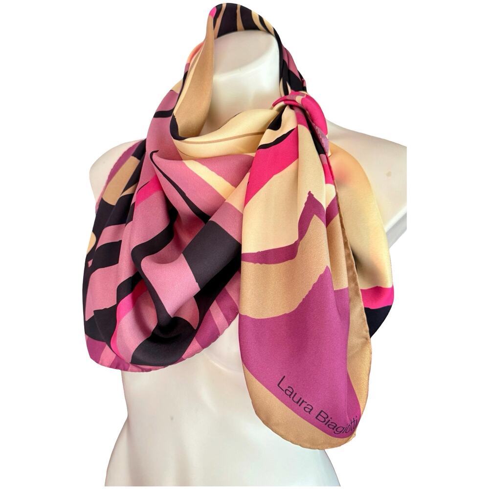 Rare Vintage Laura Biagiotti Silk Di Como Italian Scarf Abstract Print 34x34 - Picture 7 of 12
